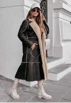 Długi płaszcz z imitacją kożucha Autumn Vibes czarny