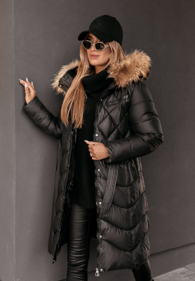 Long quilted jacket with fur Hello Cold Days black