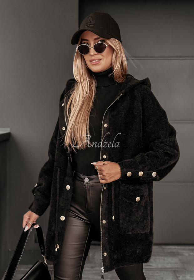 Heavenly black hooded alpaca coat
