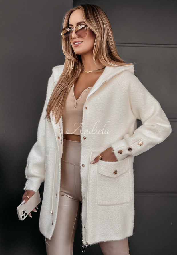 Heavenly ecru alpaca hooded coat