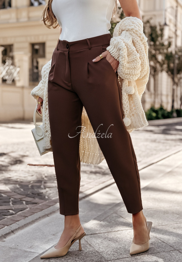 Eleganckie spodnie Fashion Chic czekoladowe