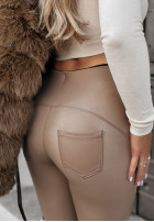 Leggings of leather imitation What’s Your Number in camel