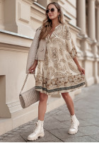 Dress z falbankami patterned Carmona in beige