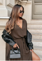 Sukienka maxi z falbankami Colletta brązowa