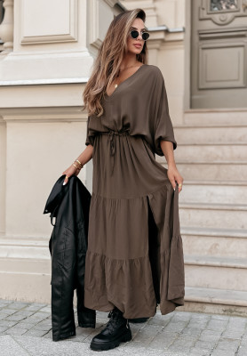 Colletta brown maxi dress with ruffles