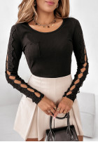 Prążkowana bluzka z koronką Sassy Serene czarna