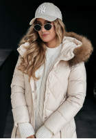 Długa Pikowana Jacket z futerkiem Hello Cold Days in beige