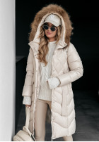 Długa Pikowana Jacket z futerkiem Hello Cold Days in beige