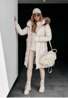 Długa Pikowana Jacket z futerkiem Hello Cold Days in beige
