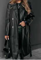 Długi płaszcz z imitacji skóry Fall Into Style czarny