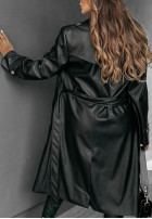 Długi płaszcz z imitacji skóry Fall Into Style czarny