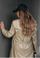 Długi płaszcz z imitacji skóry Fall Into Style beżowy