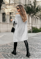 Sweter sukienka oversize z frędzlami Hot Tea szary