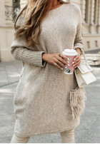 Sweter sukienka oversize z frędzlami Hot Tea beżowy