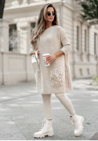 Sweter sukienka oversize z frędzlami Hot Tea beżowy