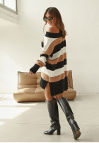Sweter oversize w paski Cocomore Attimo camelowo-czarny