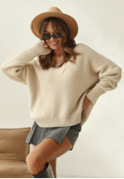 Sweter oversize z dekoltem Marshmallow Touch beżowy