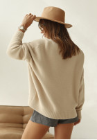 Sweter oversize z dekoltem Marshmallow Touch beżowy