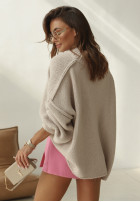 Sweter oversize z bufkami Corazon beżowy