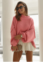 Sweter oversize z bufkami Corazon różowy