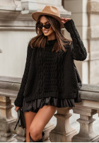 Ozdobnie pleciony sweter z falbankami Timeless Beauty czarny