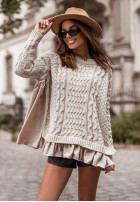Ozdobnie pleciony Jumper z falbankami Timeless Beauty in beige