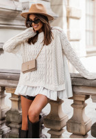 Ozdobnie pleciony sweter z falbankami Timeless Beauty ecru