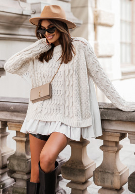 Decoratively woven sweater with ruffles Cocomore Timeless Beauty ecru