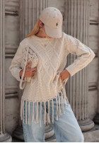 Decoratively woven sweater with fringe Cocomore Menville ecru