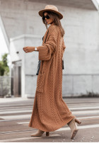Długi ozdobnie pleciony Cardigan Avalynn in camel