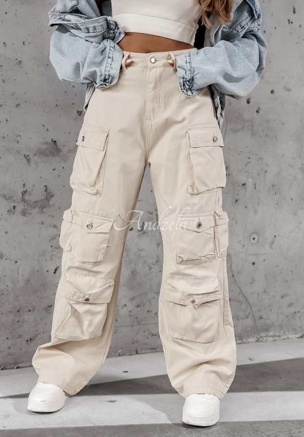 Spodnie jeansowe cargo z kieszeniami Payton beżowe