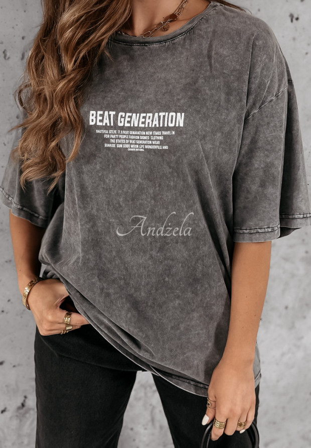 T-shirt z nadrukiem Beat Generation szary