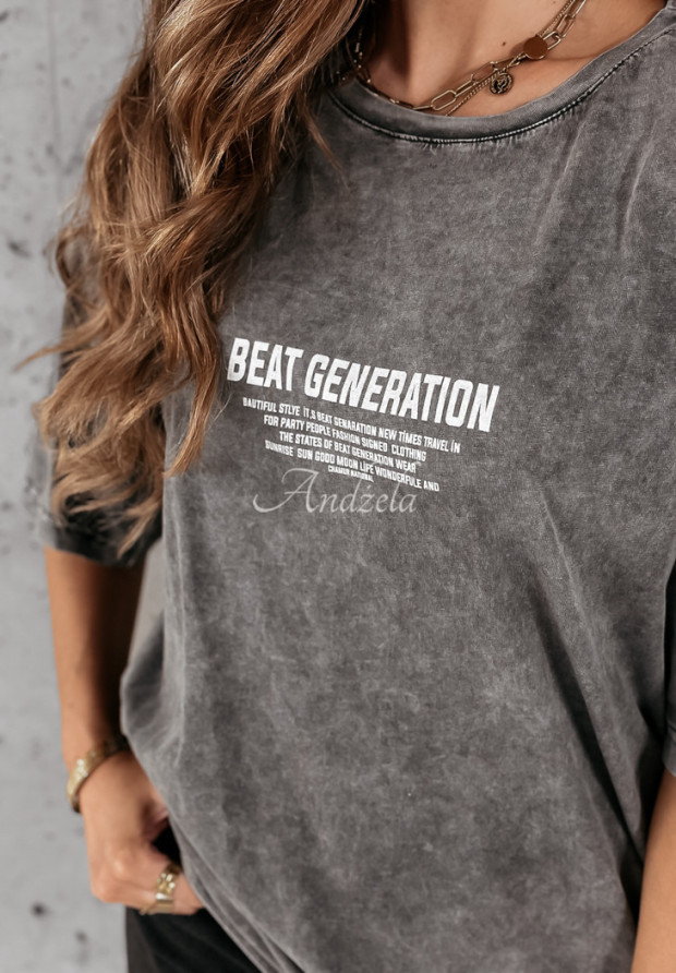 T-shirt z nadrukiem Beat Generation szary