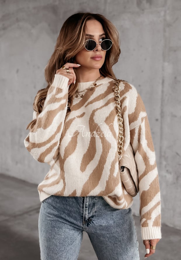 Sweter w zebrę Lionel camelowy