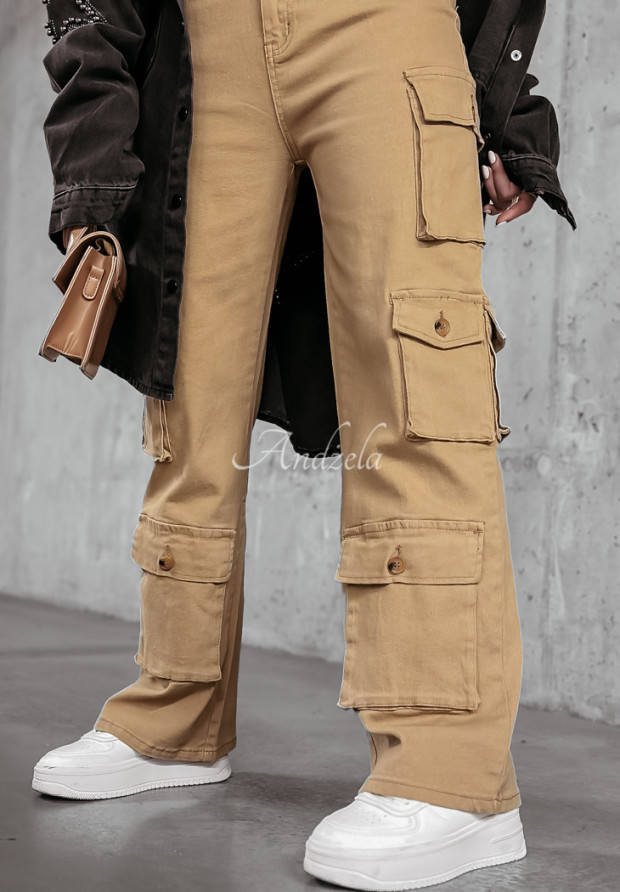 Spodnie jeansowe cargo Grow Stronger beżowe