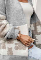 Długi kardigan oversize w misie Teddy Lover szary