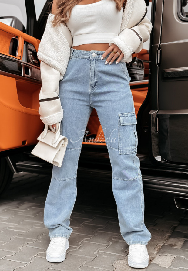 Spodnie jeansowe straight cargo z kieszeniami Salvanii niebieskie