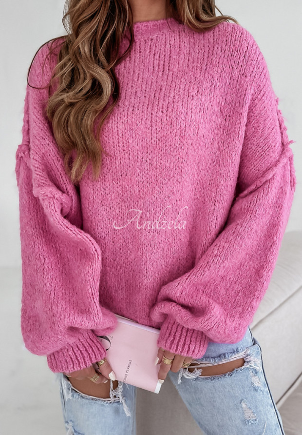 Sweter oversize z wełną Magic Hour r&oacute;żowy
