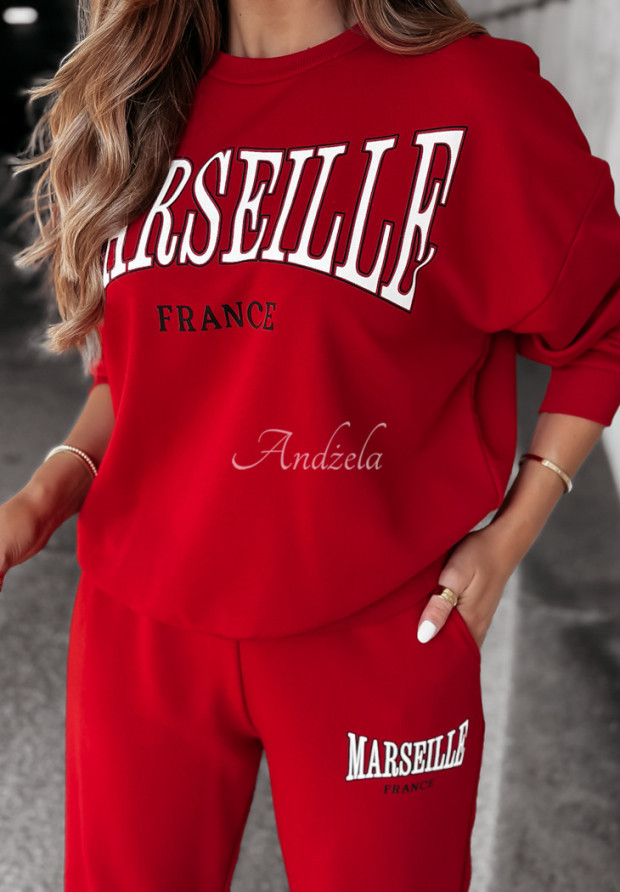 Komplet dresowy z napisem Marseille czerwony