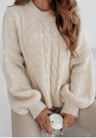 Ozdobnie pleciony sweter oversize Aravis ecru