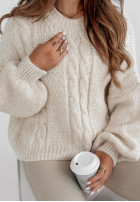 Ozdobnie pleciony sweter oversize Aravis ecru