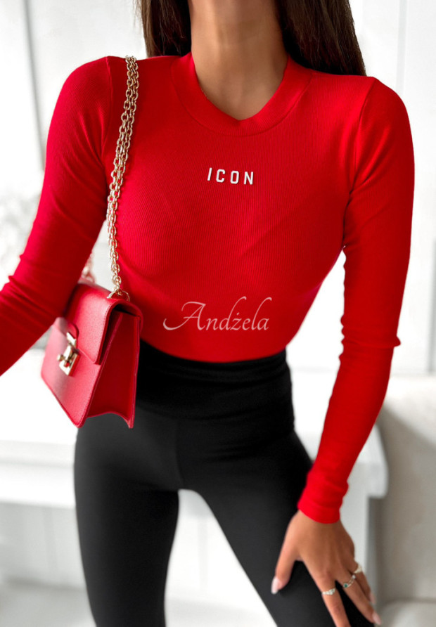 Prążkowana bluzka Icon czerwona