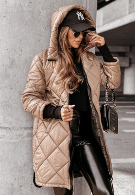 Long quilted jacket with hood Feeling Of Winter beige