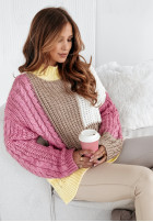 Sweter z ozdobnym splotem Color Me Mine różowo-beżowy