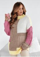 Sweter z ozdobnym splotem Color Me Mine różowo-beżowy