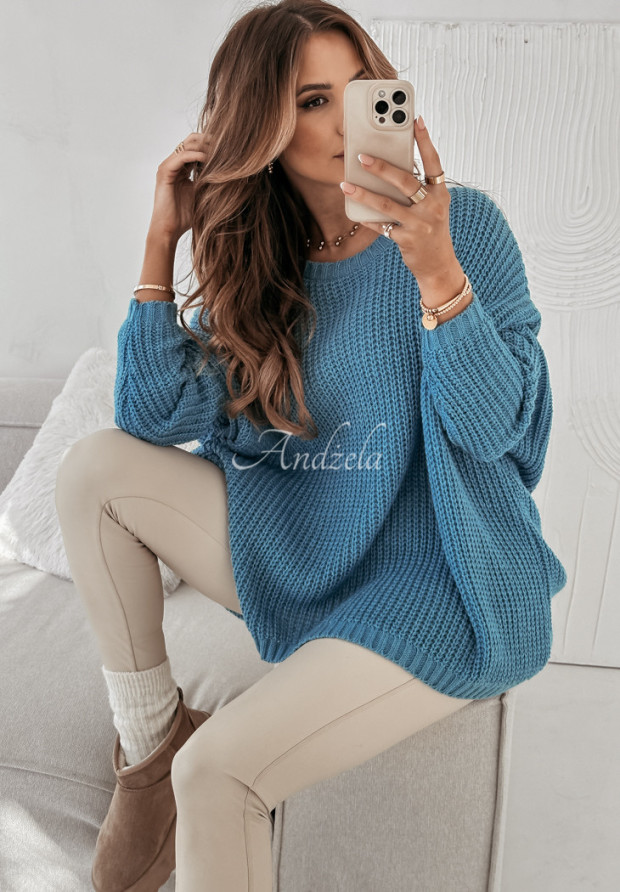 Sweter oversize Love Life błękitny