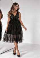 Tiulowa sukienka z cekinami Night On Broadway czarna