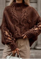Sweter z ozdobnym splotem Cocomore Casual czekoladowy