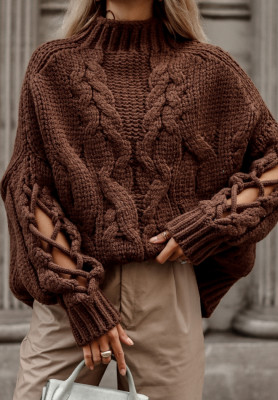 Sweater with decorative weave Cocomore Casual chocolate