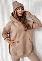 Sweatshirt z kieszenią i kapturem Siempre jasnobeżowa